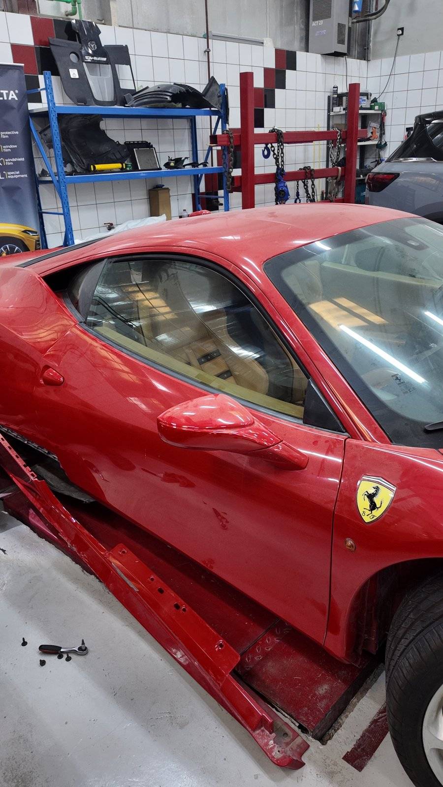 Ferrari 458 side detail with the Ferrari shield at Velokar Dubai