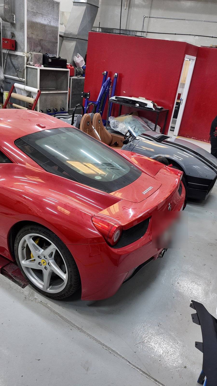 Ferrari 458 rear three-quarter view at Velokar in Al Quoz