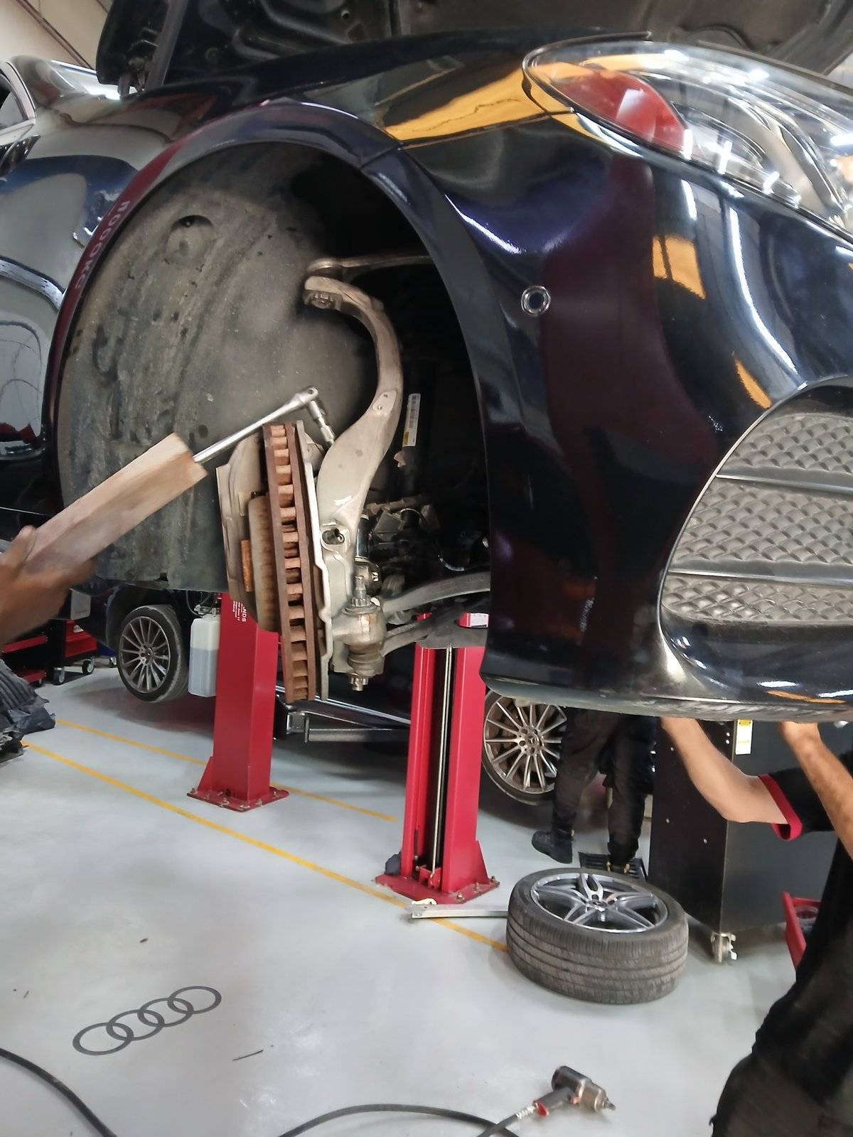 Brake and suspension repair on a Mercedes at Velokar Dubai